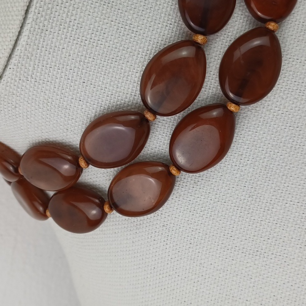 Vintage Style Burnt Carmel DBL Layer Glass Bead Choker Necklace - Picture 8 of 14